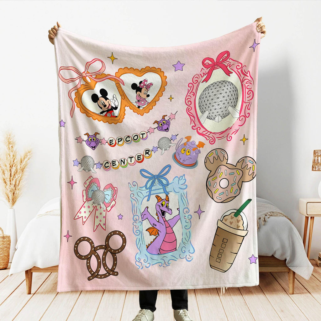Mickey & friends Epcot Throw, Coquette Bows Epcot Center Blanket, Girly aesthetic Blanket, World Traveler Blankets, Epcot World Tour Gifts