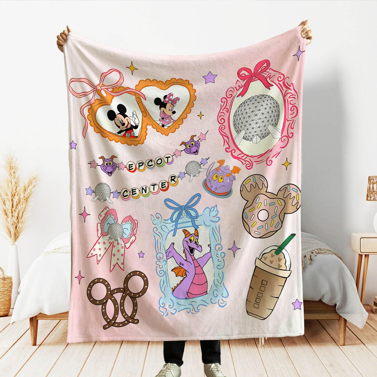 Mickey & friends Epcot Throw, Coquette Bows Epcot Center Blanket, Girly aesthetic Blanket, World Traveler Blankets, Epcot World Tour Gifts