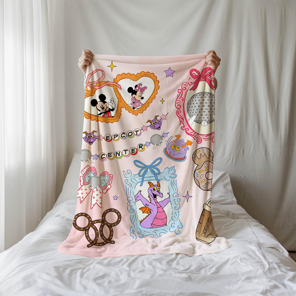 Mickey & friends Epcot Throw, Coquette Bows Epcot Center Blanket, Girly aesthetic Blanket, World Traveler Blankets, Epcot World Tour Gifts