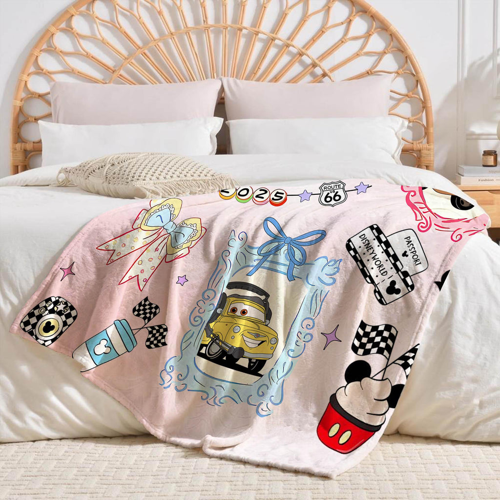 Custom Disney Cars Mirror Coquette Bows Blanket, Coquette Bows Disney Throw, WDW Disneyland Girls Blanket, McQueen Pixar Cars Blankets