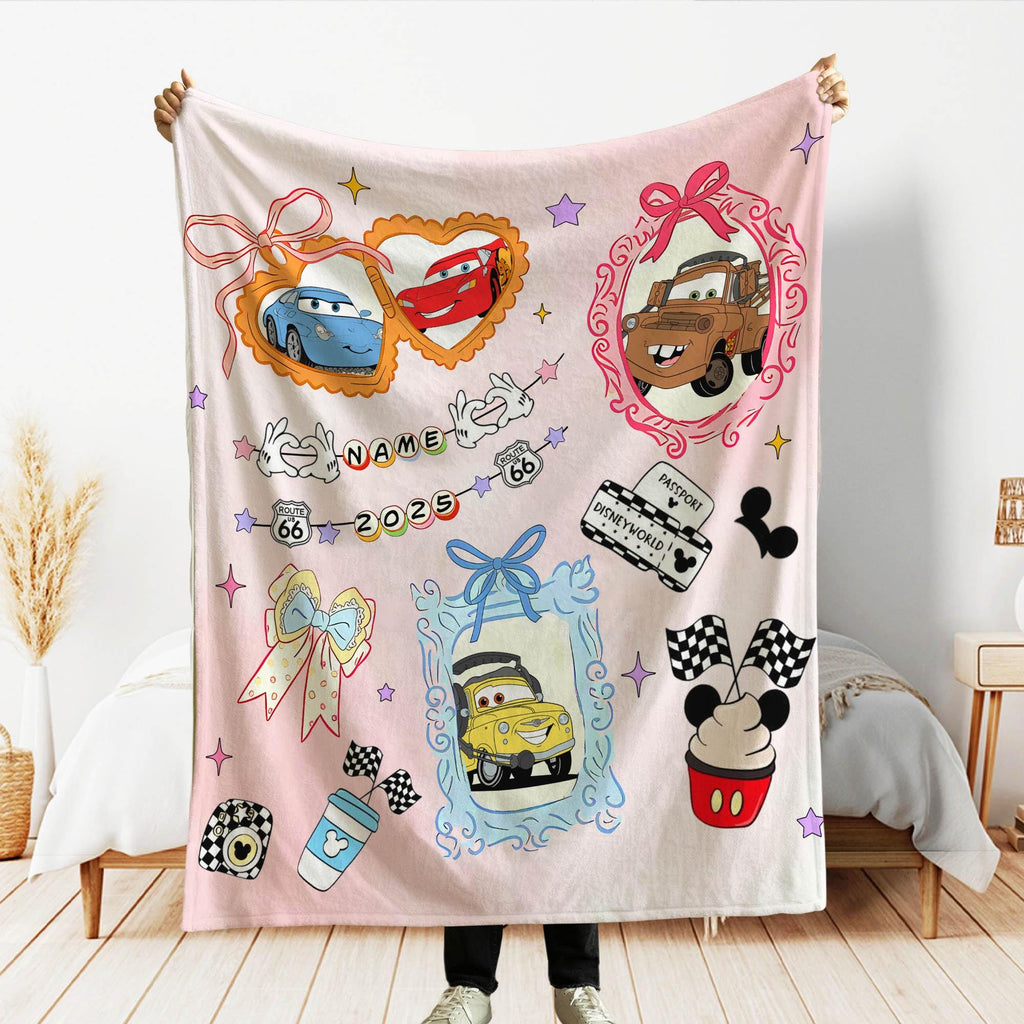 Custom Disney Cars Mirror Coquette Bows Blanket, Coquette Bows Disney Throw, WDW Disneyland Girls Blanket, McQueen Pixar Cars Blankets