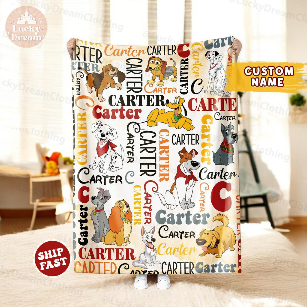Personalized Disney Dogs Blanket, Custom Name Dog Lovers Baby Girl Blanket, Life Is Better With Dogs, Dog Mom Dad Gift, Disney Pet Animals