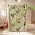 Custom Name Baby Yoda Blanket, Star Wars Blanket, Star Wars Characters Blanket, Birthday Gift, Gift For Boy and Girl, Gift for Star Wars Fan