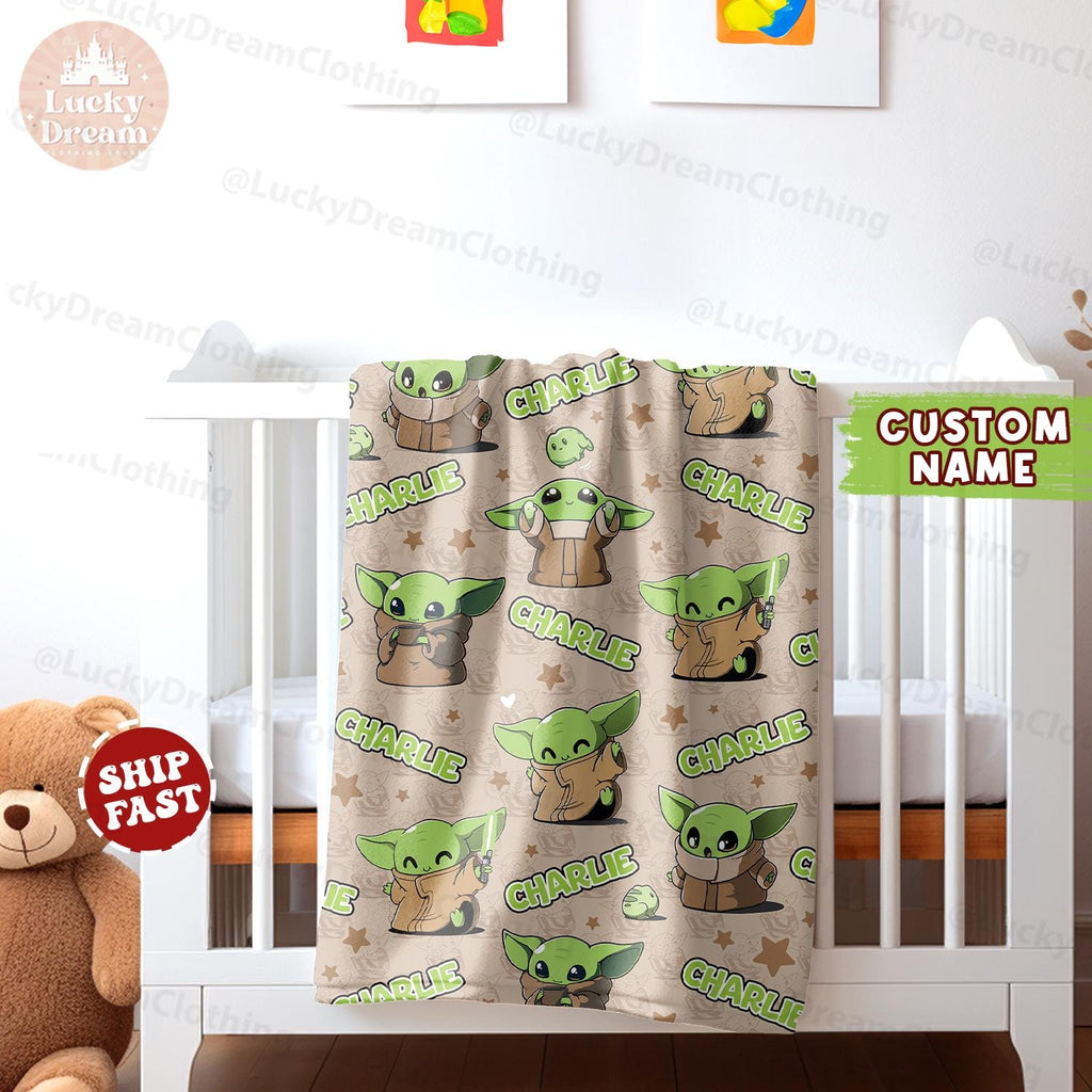Custom Name Baby Yoda Blanket, Star Wars Blanket, Star Wars Characters Blanket, Birthday Gift, Gift For Boy and Girl, Gift for Star Wars Fan