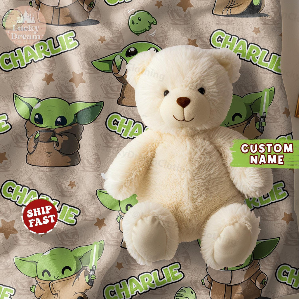 Custom Name Baby Yoda Blanket, Star Wars Blanket, Star Wars Characters Blanket, Birthday Gift, Gift For Boy and Girl, Gift for Star Wars Fan