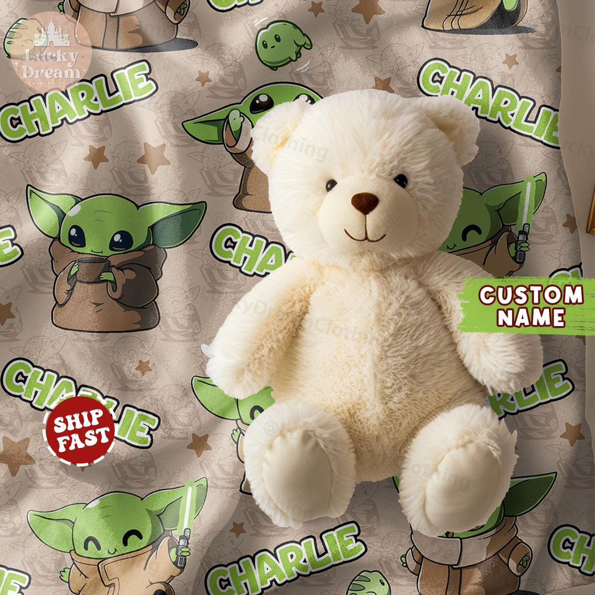 Custom Name Baby Yoda Blanket, Star Wars Blanket, Star Wars Characters Blanket, Birthday Gift, Gift For Boy and Girl, Gift for Star Wars Fan