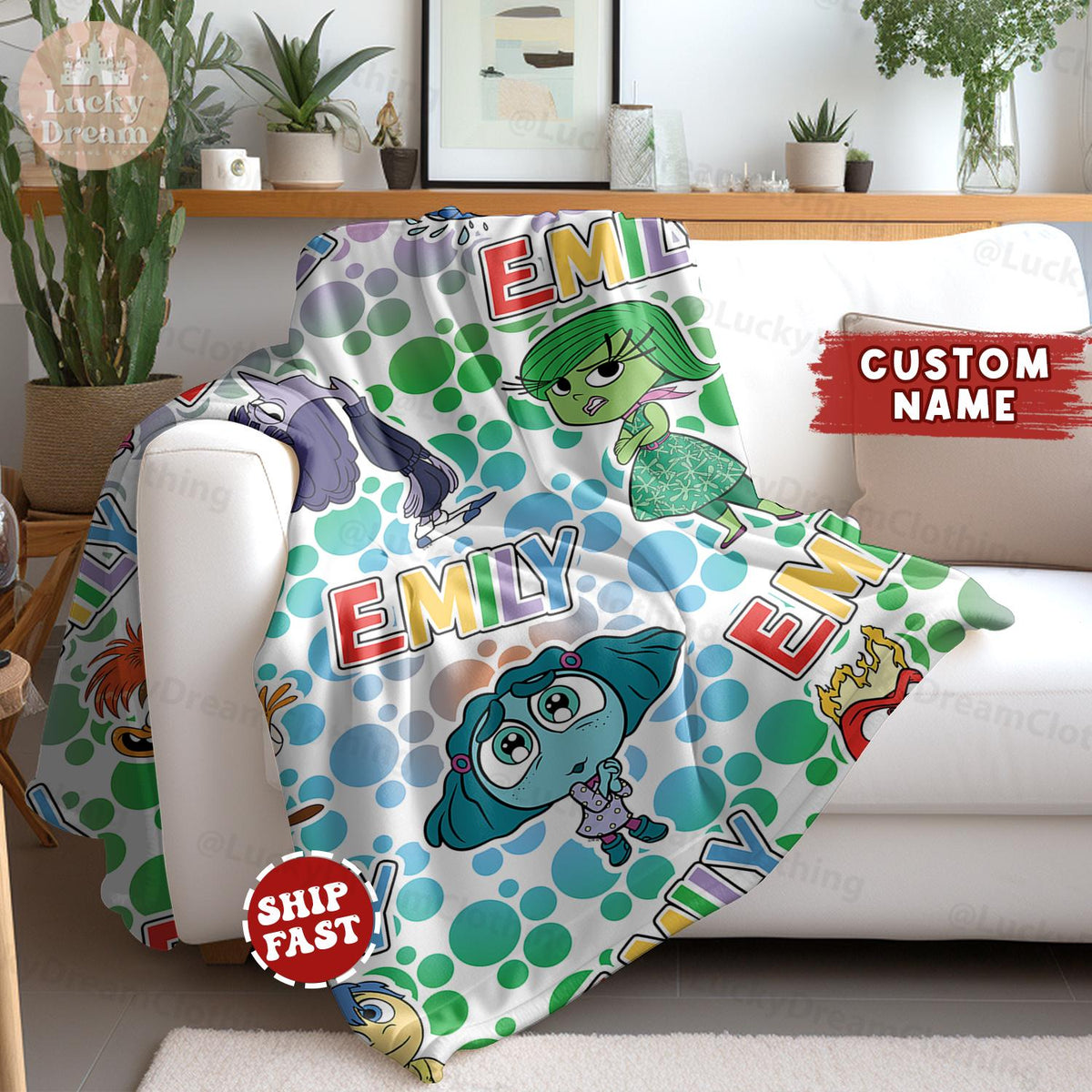 Custom Name Inside Out Blanket Blanket, Pixar Inside Out, Disneyland Inside Out Blanket, Birthday Gift For Boy and Girl, Home Decor