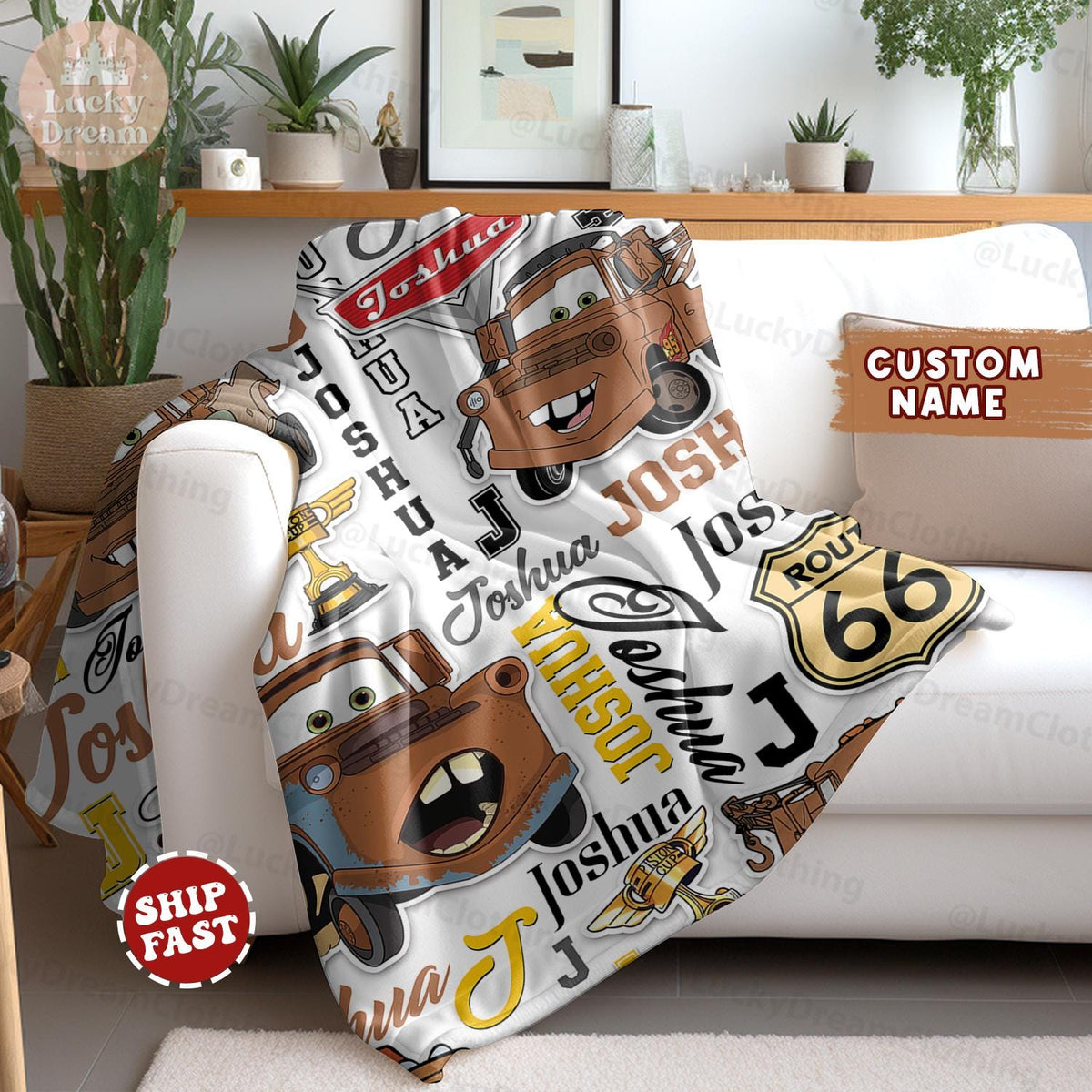 Personalized Disney Cars Blanket, Custom Name Cars Blanket, Tow Mater Blanket, Cars Birthday Gifts Blanket for Boys