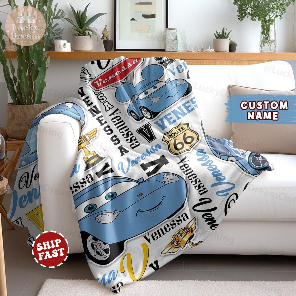 Personalized Disney Cars Blanket, Custom Name Lightning McQueen Birthday Boy/Girl, Sally Carrera Blanket, Family Cars Birthday Boy