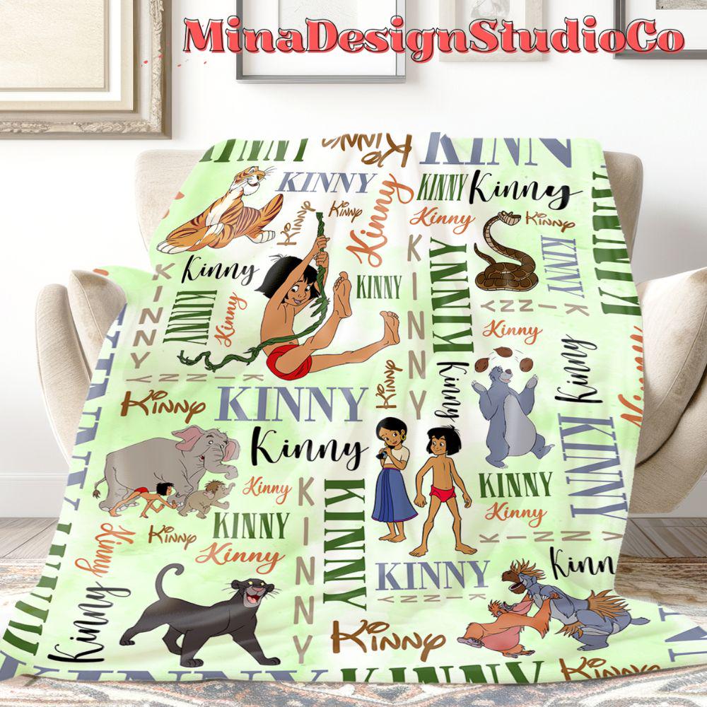 Personalized Watercolor Disney The Jungle Book Blanket, Mowgli Baloo Bagheera Shere Khan Birthday Boy, Animal Kingdom Family Home Decoration