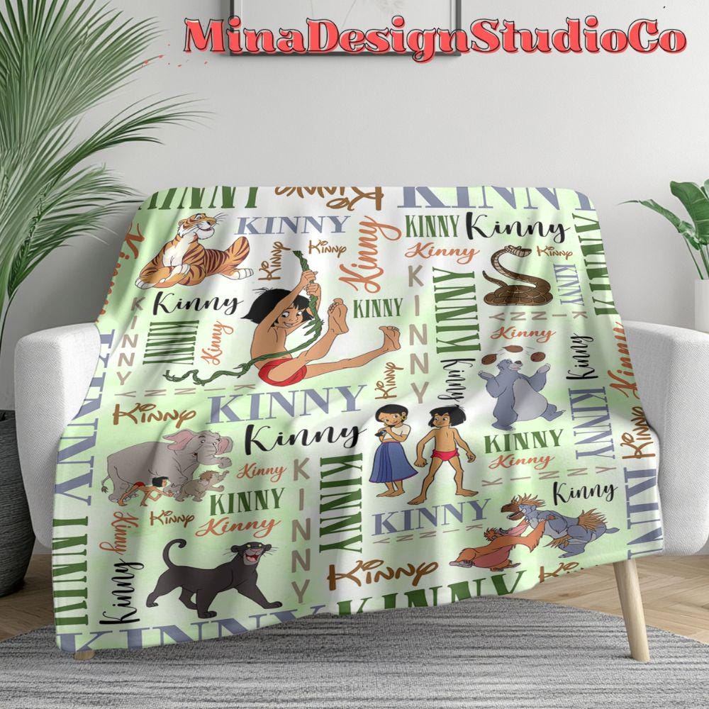 Personalized Watercolor Disney The Jungle Book Blanket, Mowgli Baloo Bagheera Shere Khan Birthday Boy, Animal Kingdom Family Home Decoration