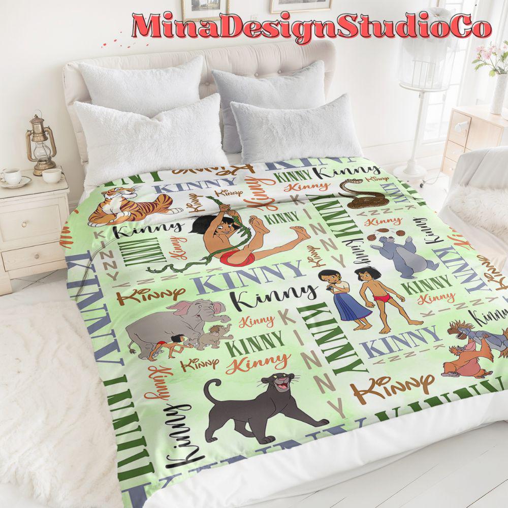 Personalized Watercolor Disney The Jungle Book Blanket, Mowgli Baloo Bagheera Shere Khan Birthday Boy, Animal Kingdom Family Home Decoration