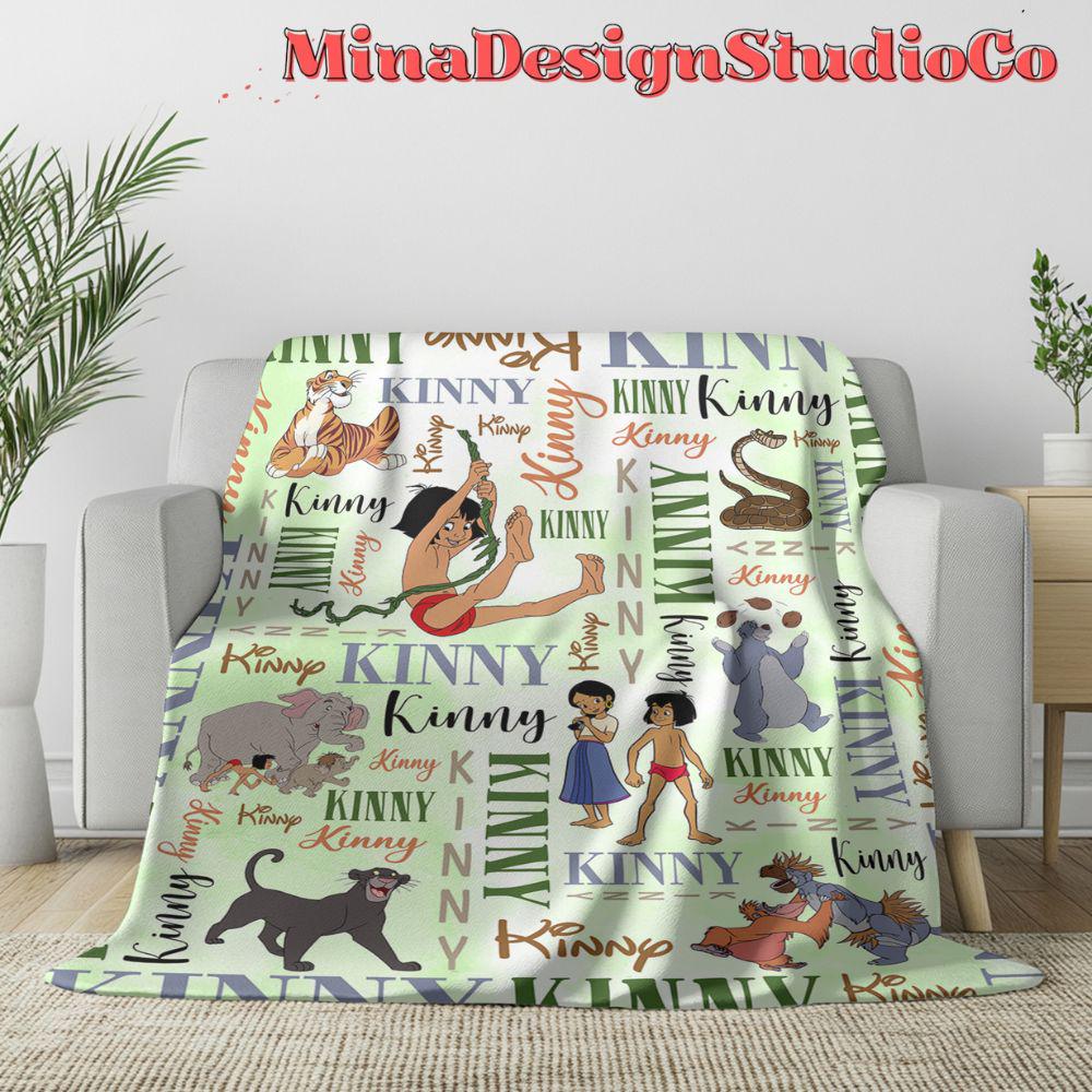 Personalized Watercolor Disney The Jungle Book Blanket, Mowgli Baloo Bagheera Shere Khan Birthday Boy, Animal Kingdom Family Home Decoration