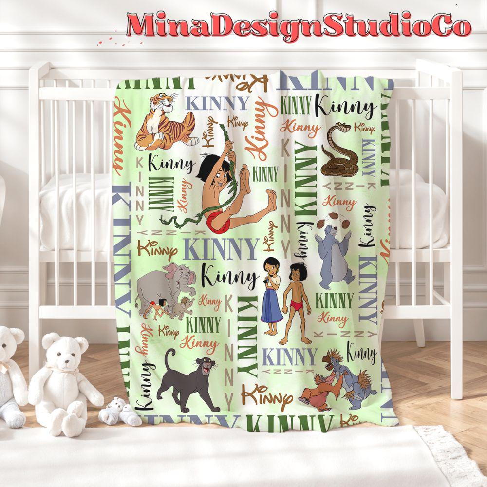 Personalized Watercolor Disney The Jungle Book Blanket, Mowgli Baloo Bagheera Shere Khan Birthday Boy, Animal Kingdom Family Home Decoration
