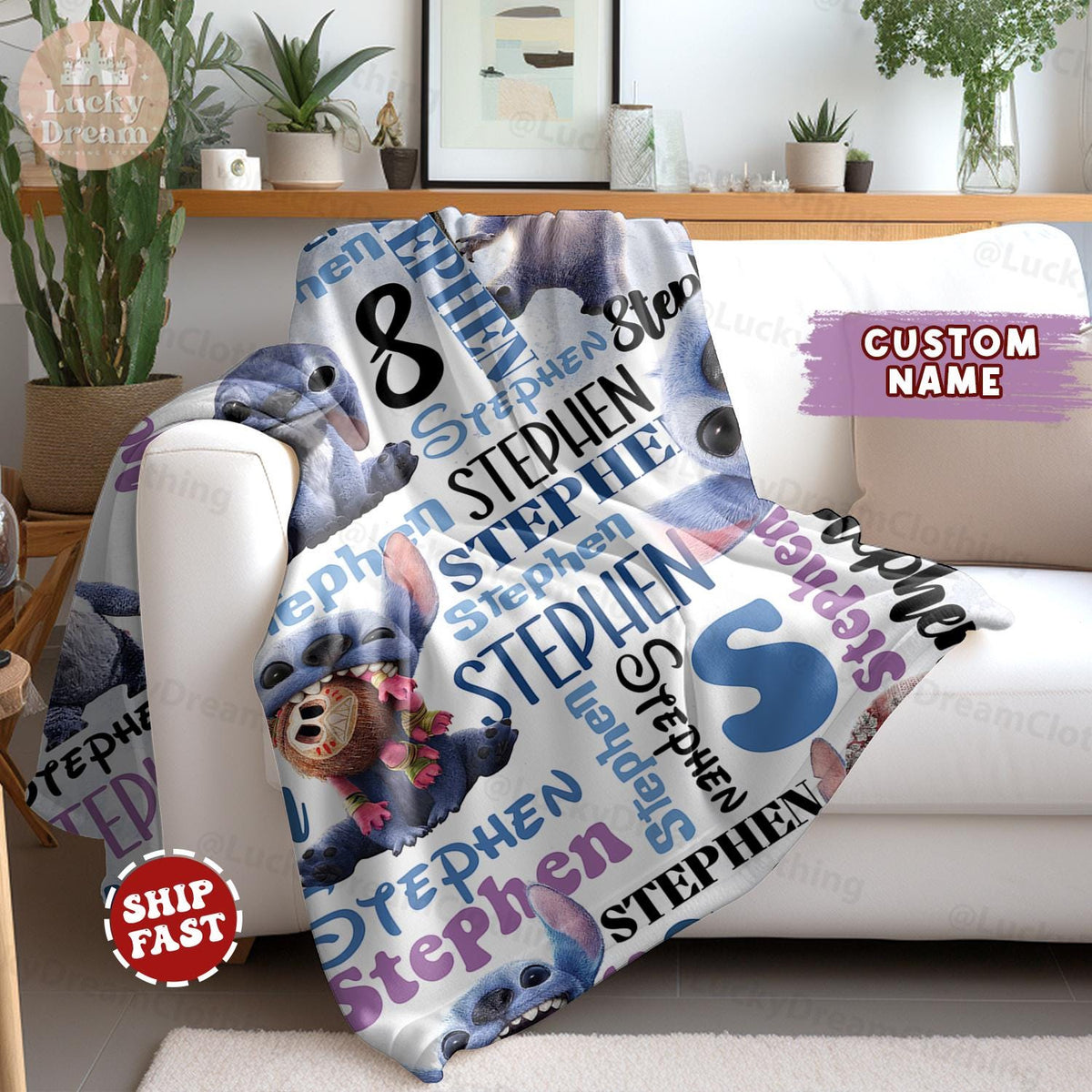 Personalized Kids Name Blanket, Stitch Live Action Blanket, Lilo Stitch Baby Blanket, Custom Name Stitch Baby Blanket, Birthday Gift