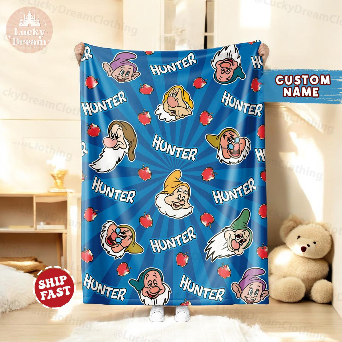 Custom Name Disney Snow White and the Seven Dwarfs Blanket, Birthday Gifts For Boys/Girls, Snow White Gift, Home Decor, Christmas Gift