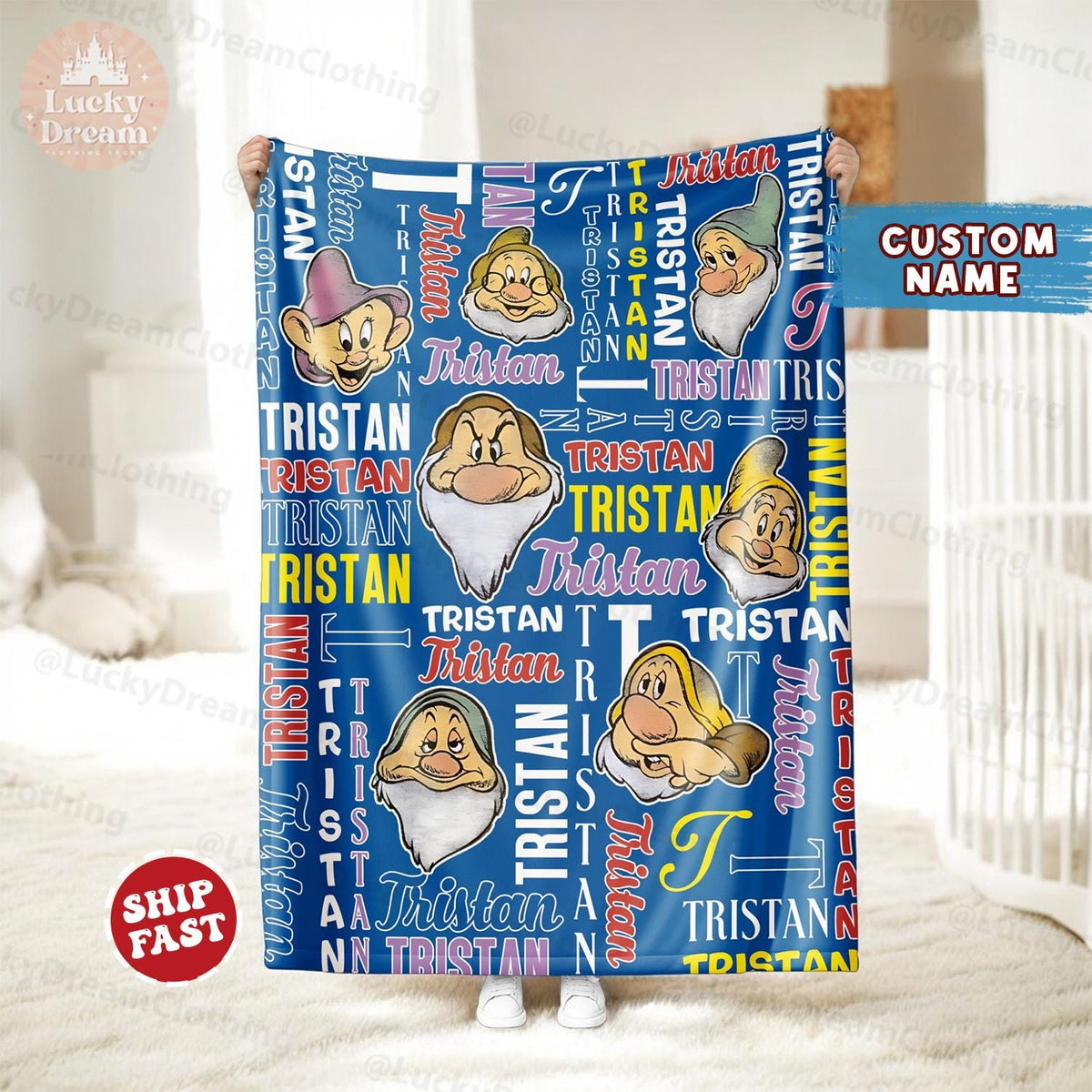 Personalized Name Disney Snow White and the Seven Dwarfs Blanket, Birthday Gifts For Boys/Girls, Snow White Gift, Magic Kingdom Blanket