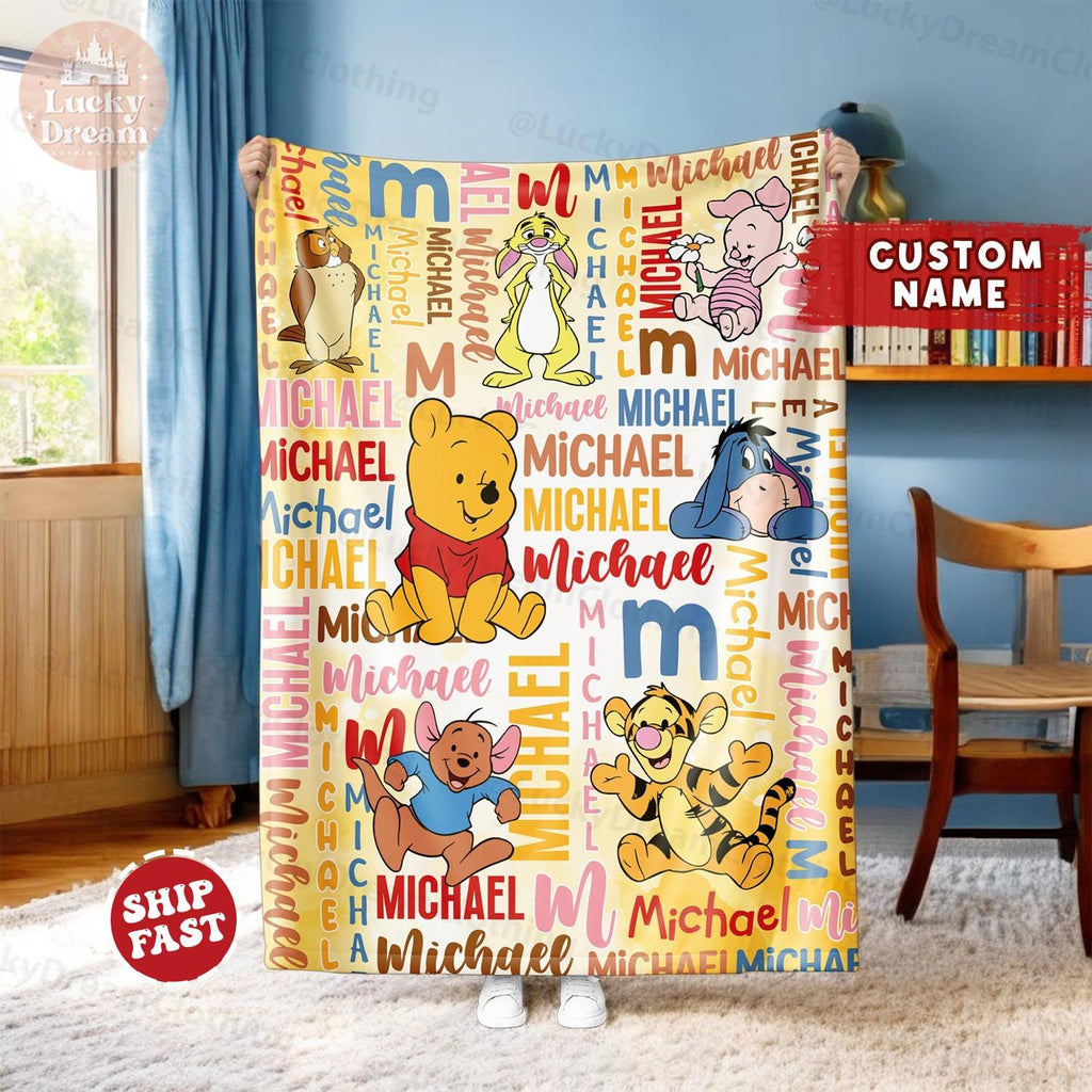 Personalized Winnie The Pooh Baby Blanket, Pooh Bear And Friends Blanket, Gift For Boys And Girls Blanket, Baby Blanket Disney Home Decor