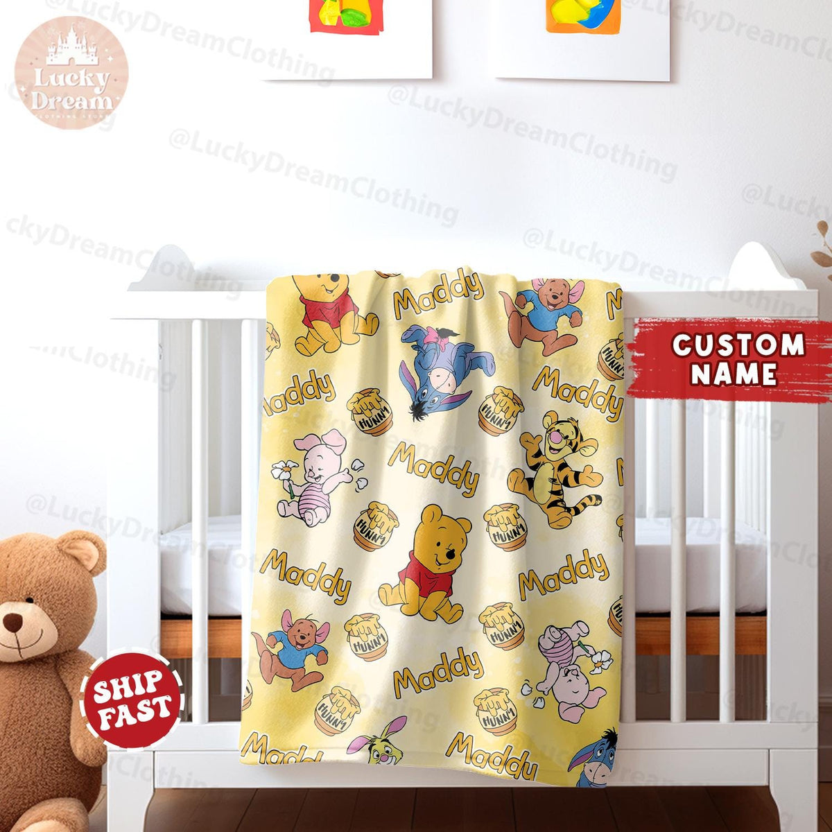 Custom Winnie The Pooh Baby Blanket, Disney Pooh Bear And Friends Blanket, Gift For Boys And Girls, Name Blanket Home Decor, Name Blanket