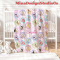 Personalized Coquette Bow Disney Princess Blanket, Cinderella Princess Rapunzel Birthday Girl Gift Home Decor, Custom Name Baby Girl Blanket