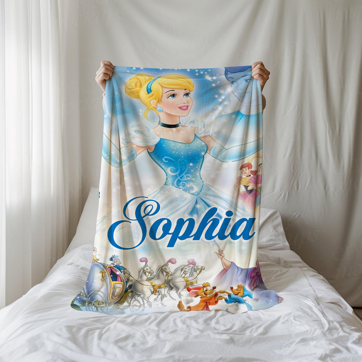 Personalized Coquette Princess Cinderella Blanket, Custom Name Throw, Disney Princess Blanket, Cinderella Bows Throw, Bibbidi Bobbidi Boo