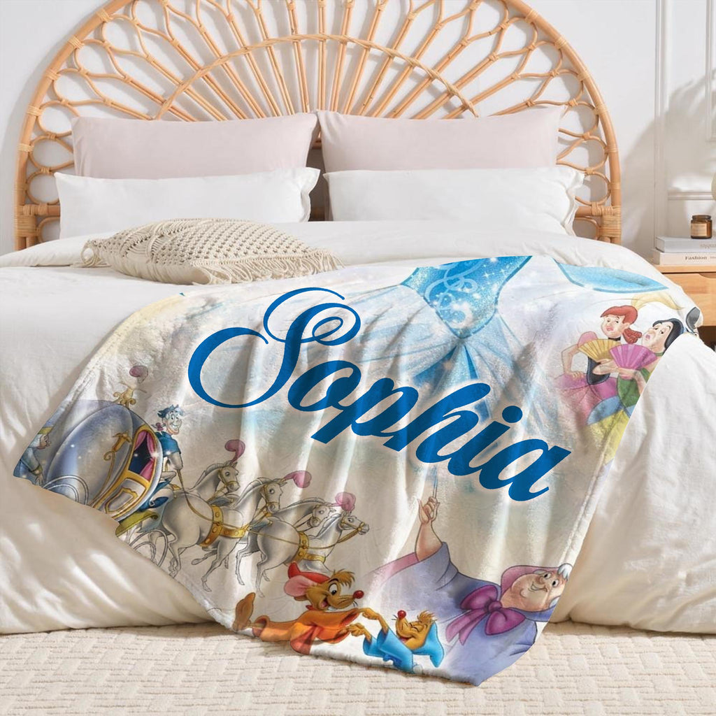 Personalized Coquette Princess Cinderella Blanket, Custom Name Throw, Disney Princess Blanket, Cinderella Bows Throw, Bibbidi Bobbidi Boo