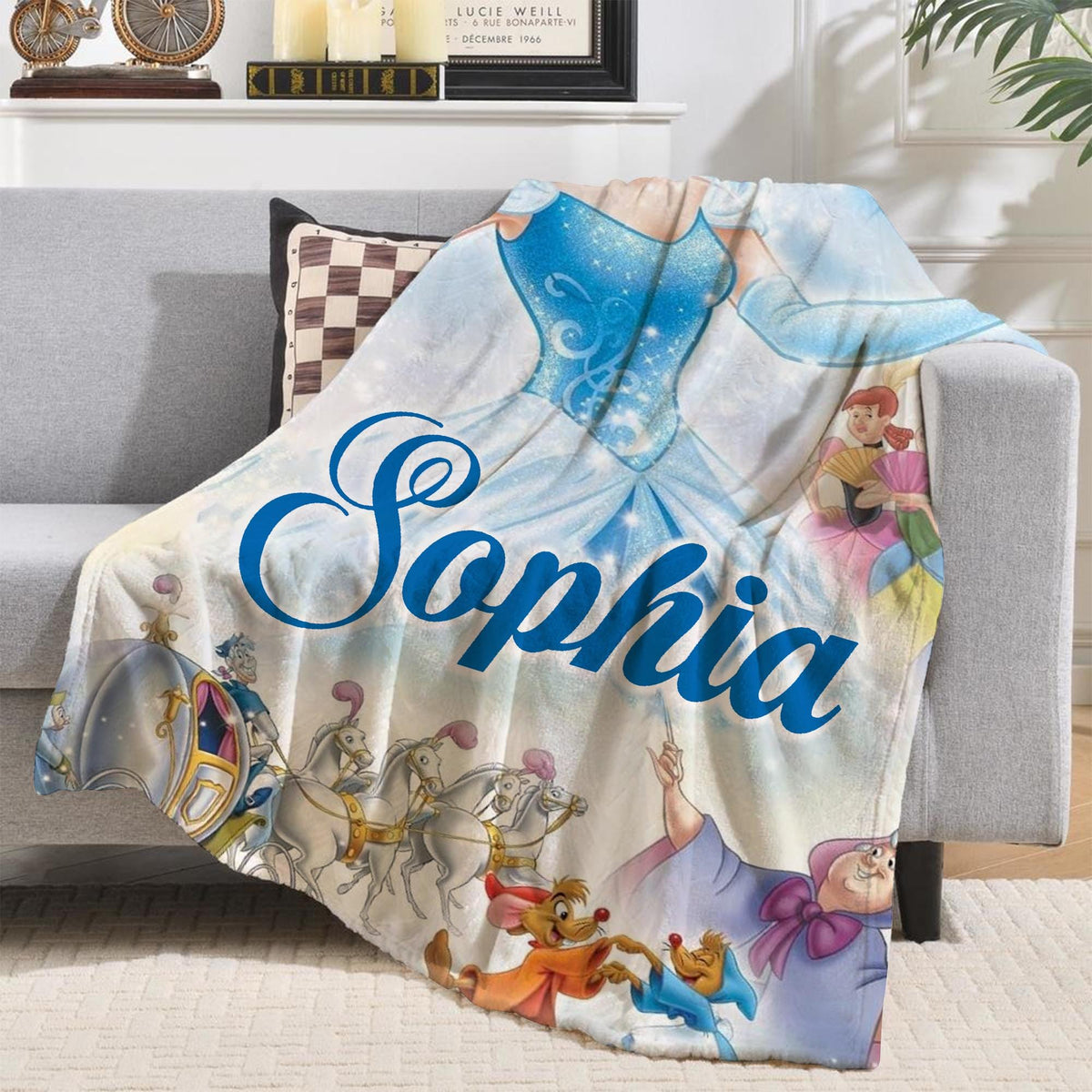 Personalized Coquette Princess Cinderella Blanket, Custom Name Throw, Disney Princess Blanket, Cinderella Bows Throw, Bibbidi Bobbidi Boo