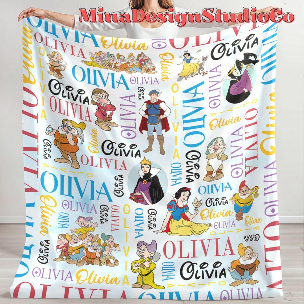 Personalized Watercolor Disney Snow White and the Seven Dwarfs Blanket, Disney Princess Snow White Birthday Girl Home Decor, The Evil Queen