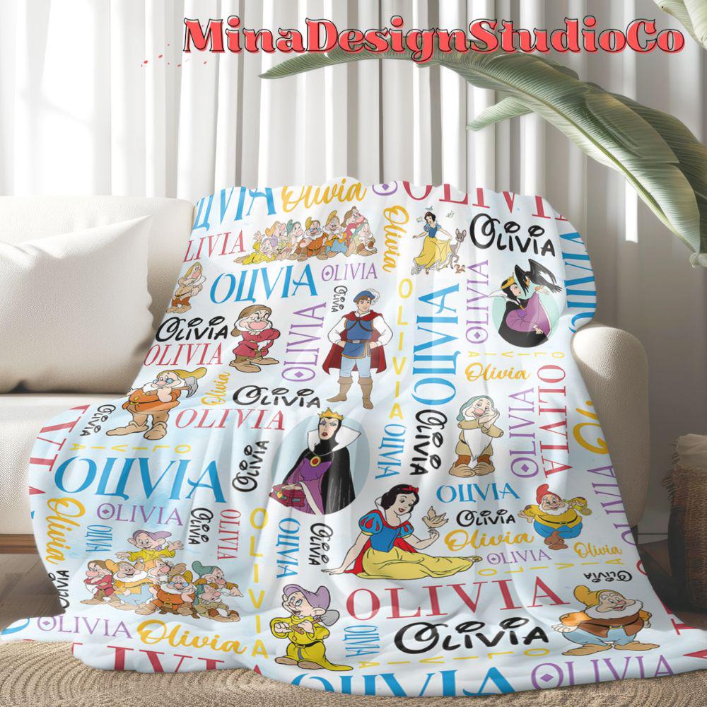 Personalized Watercolor Disney Snow White and the Seven Dwarfs Blanket, Disney Princess Snow White Birthday Girl Home Decor, The Evil Queen