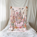 Personalized Happiest Place on Earth Blanket, Magic Kingdom Blanket, Disney Castle Floral Blanket, Birthday Girl Gifts, Magical Kingdom