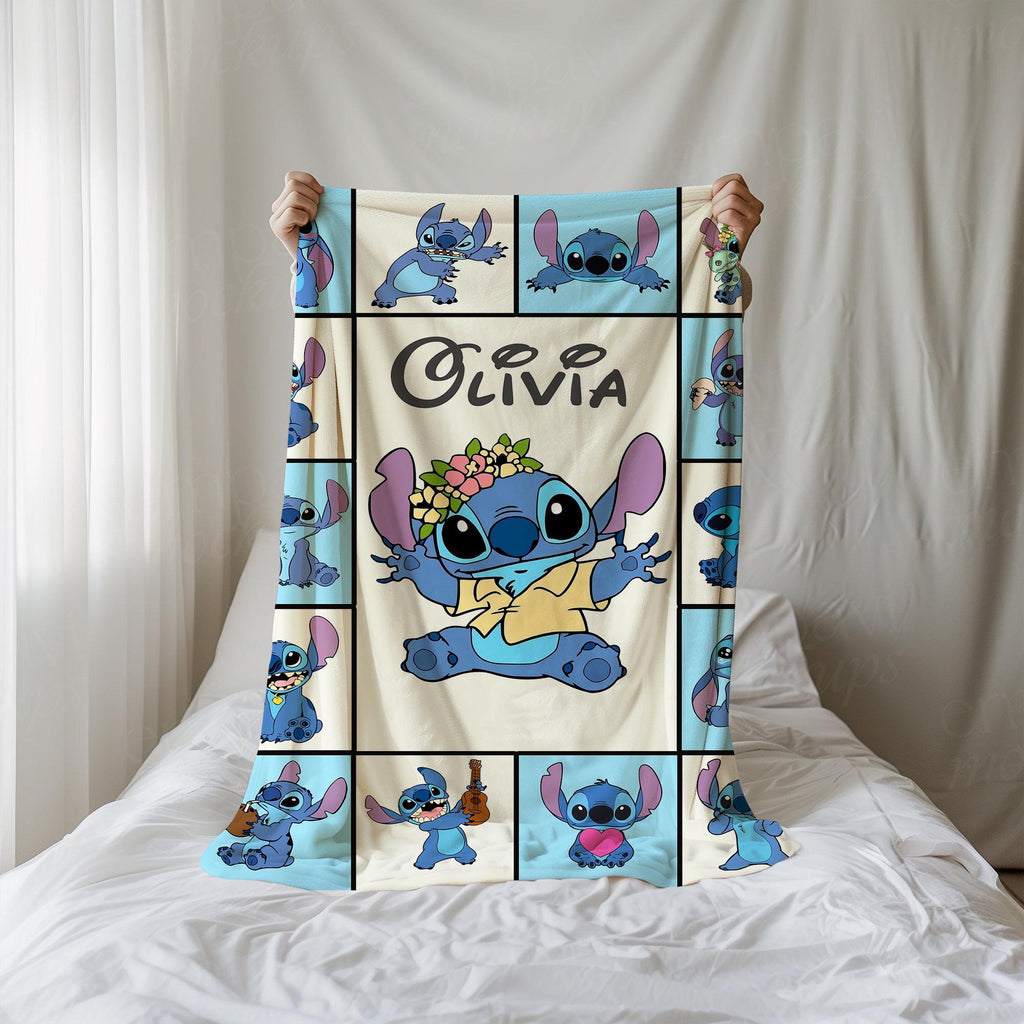 Personalized Disney Stitch Blanket, Stitch Angel Blankets, Lilo and Stitch Blanket, Birthday Boy Girl Gifts, Kids Name Blanket, Baby Gifts