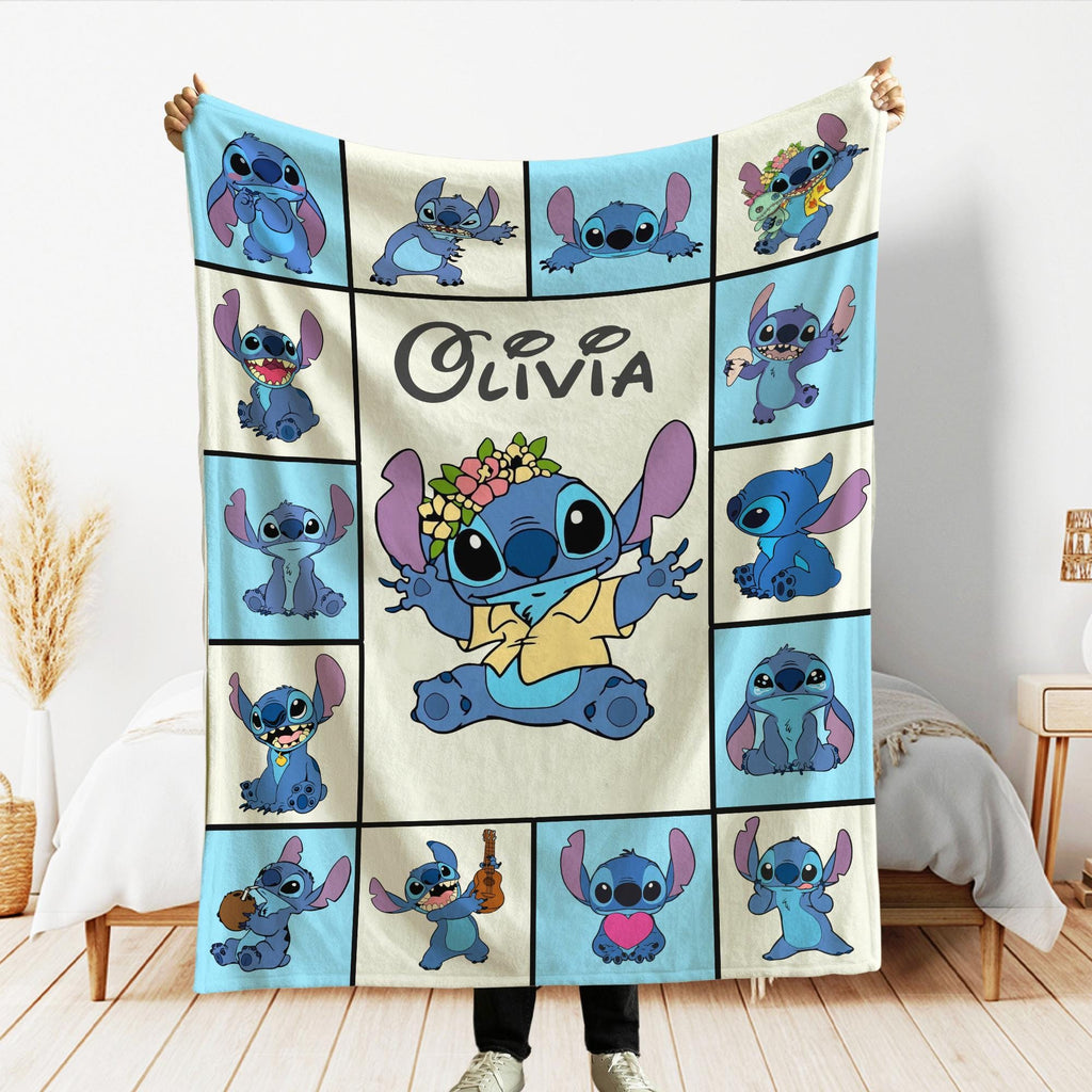 Personalized Disney Stitch Blanket, Stitch Angel Blankets, Lilo and Stitch Blanket, Birthday Boy Girl Gifts, Kids Name Blanket, Baby Gifts