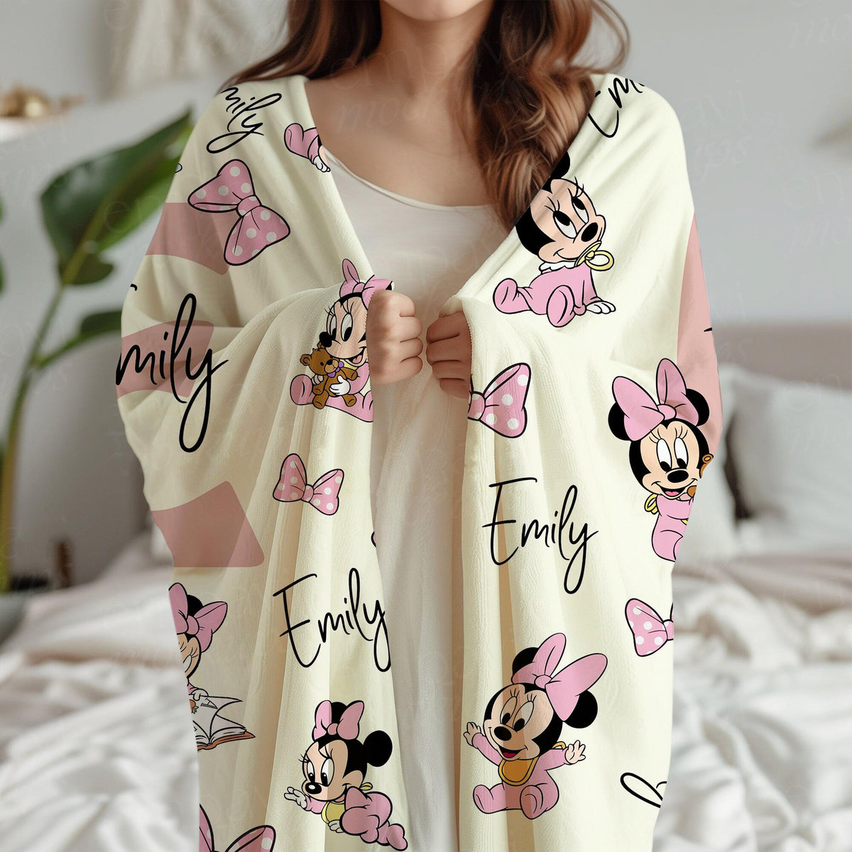 Personalized Baby Minnie Blanket, Custom Kids Name gift, Minnie Mouse Blankets, Nursery Blanket, Pink Gender Neutral, Baby Shower Gift