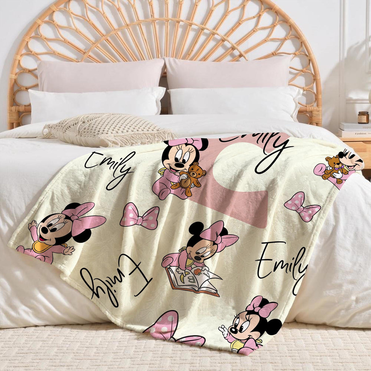 Personalized Baby Minnie Blanket, Custom Kids Name gift, Minnie Mouse Blankets, Nursery Blanket, Pink Gender Neutral, Baby Shower Gift
