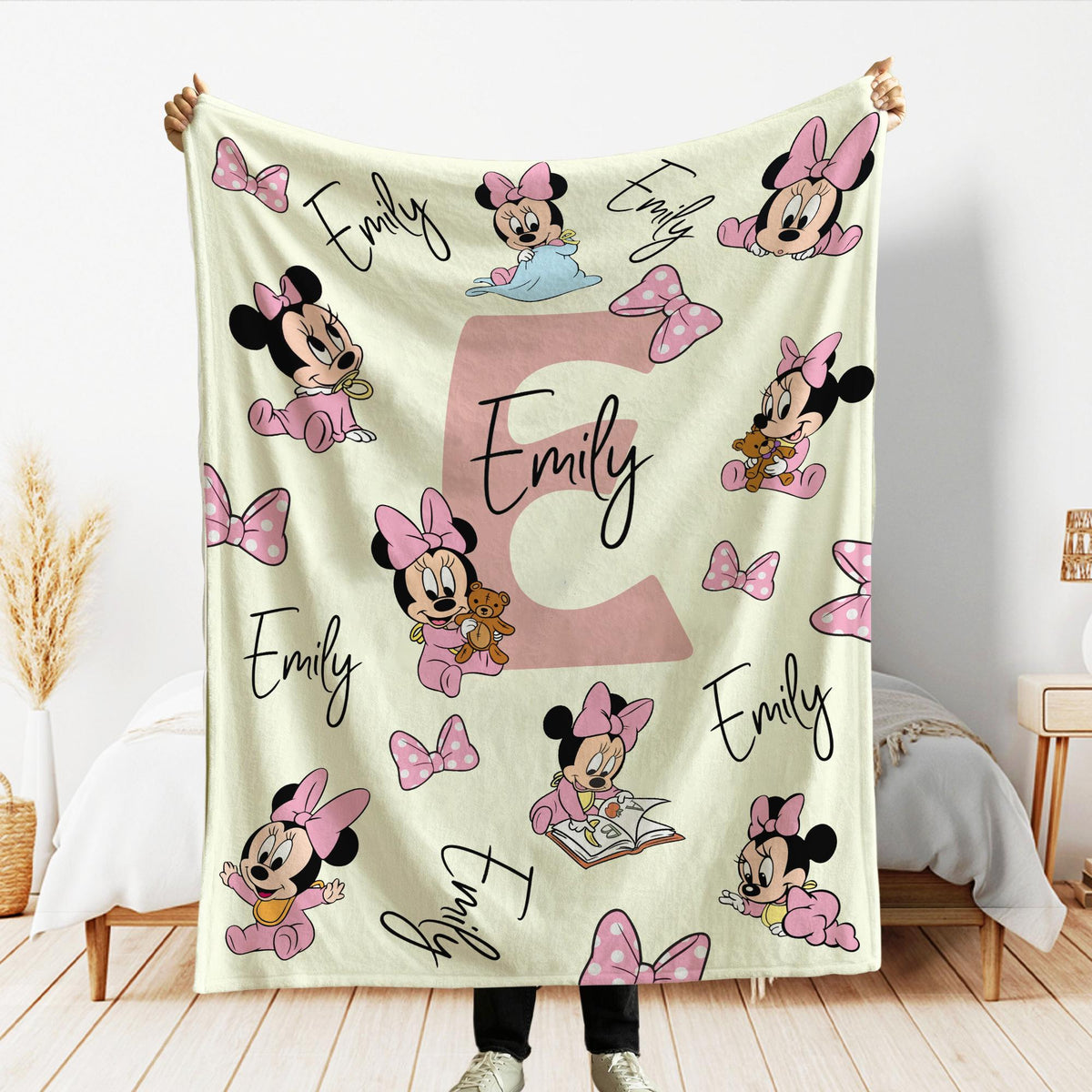 Personalized Baby Minnie Blanket, Custom Kids Name gift, Minnie Mouse Blankets, Nursery Blanket, Pink Gender Neutral, Baby Shower Gift