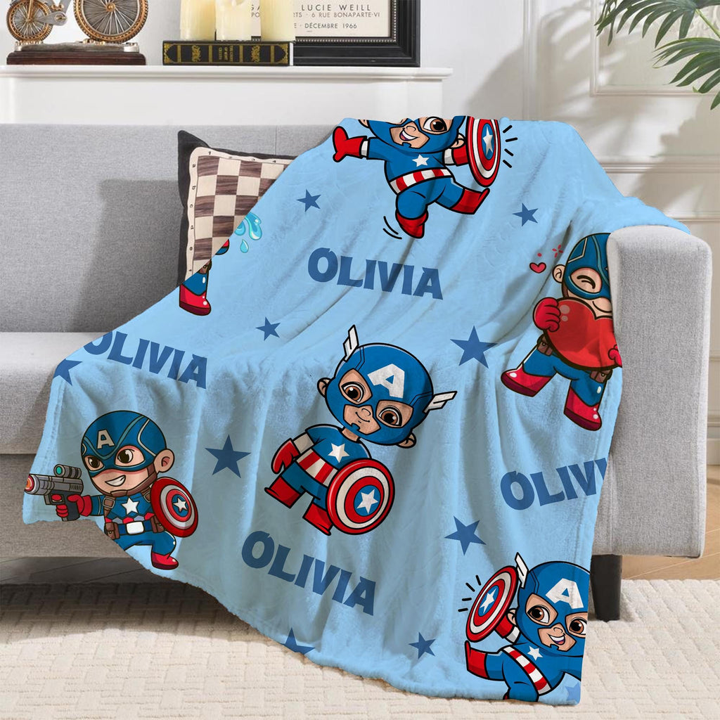 Captain America Personalized Blanket, Marvel Avengers Blanket, Custom Name Throw, Superhero Blanket, Birthday Boys, Captain America Throw