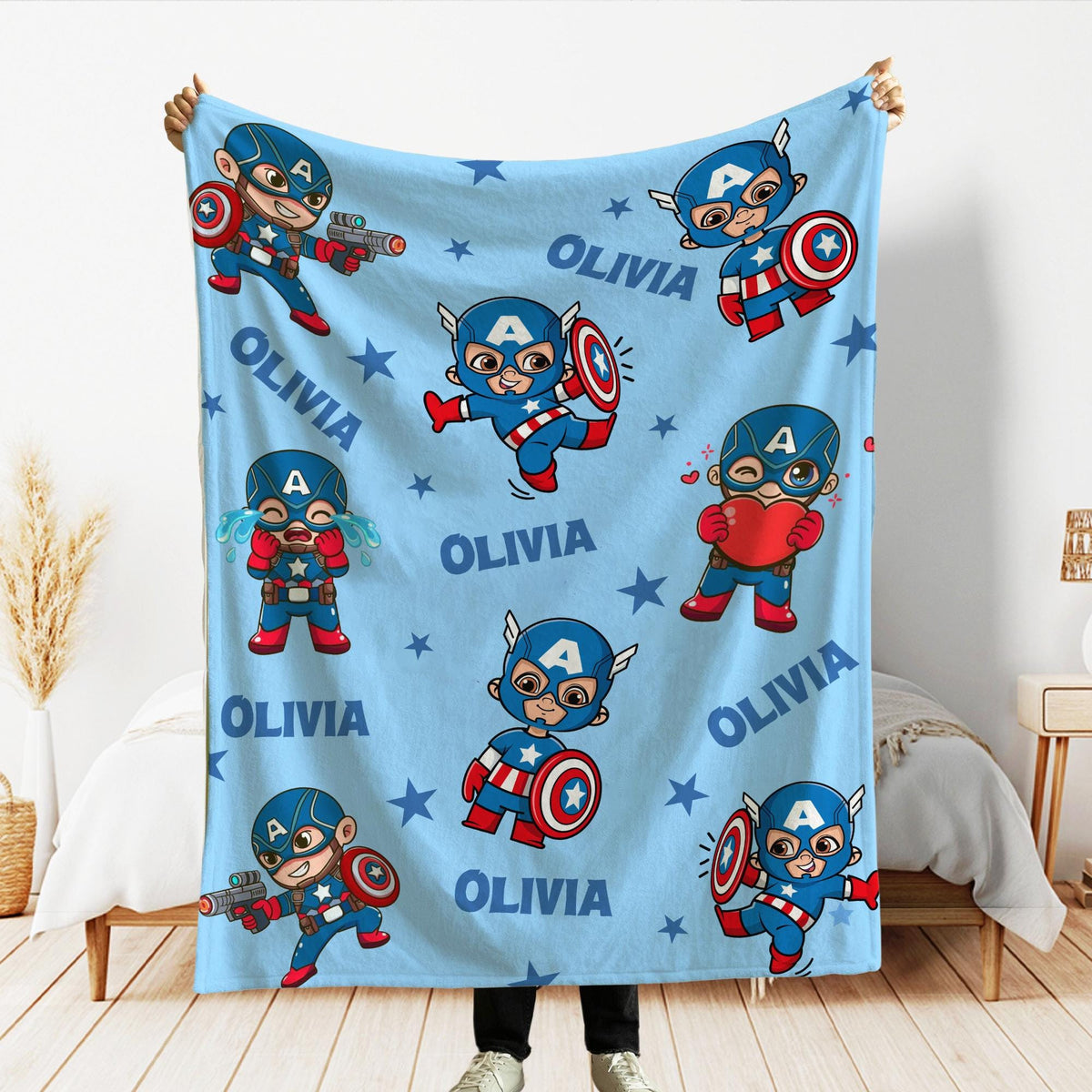 Captain America Personalized Blanket, Marvel Avengers Blanket, Custom Name Throw, Superhero Blanket, Birthday Boys, Captain America Throw