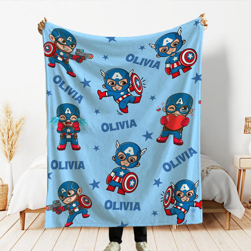 Captain America Personalized Blanket, Marvel Avengers Blanket, Custom Name Throw, Superhero Blanket, Birthday Boys, Captain America Throw