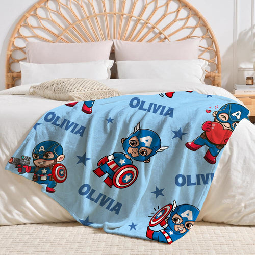 Captain America Personalized Blanket, Marvel Avengers Blanket, Custom Name Throw, Superhero Blanket, Birthday Boys, Captain America Throw