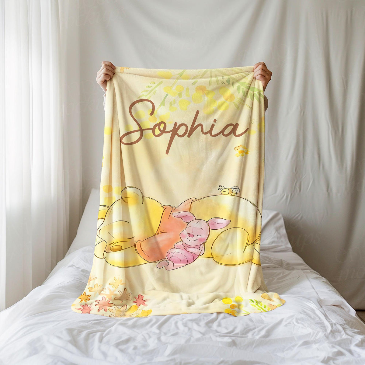 Personalized Classic Winnie The Pooh Blanket, Pooh and Piglet Blankets, Custom Kids Name gift, Pooh Birthday blankets, Baby Pooh Bear Throw