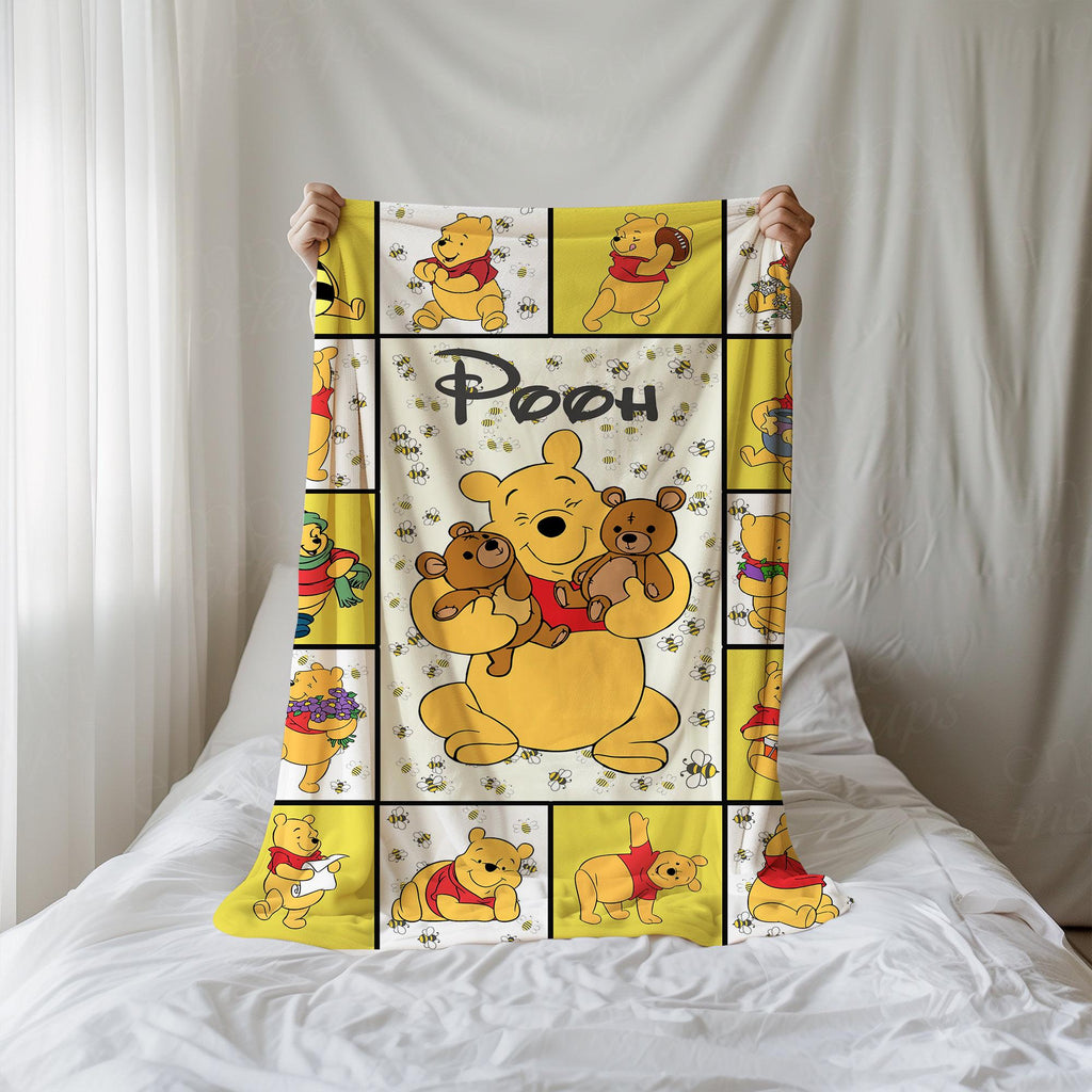 Classic Winnie The Pooh Blanket, Pooh Blankets, Disney Throw Decor, Pooh Birthday blankets, Baby Pooh Bear Throw, Birthday Gifts