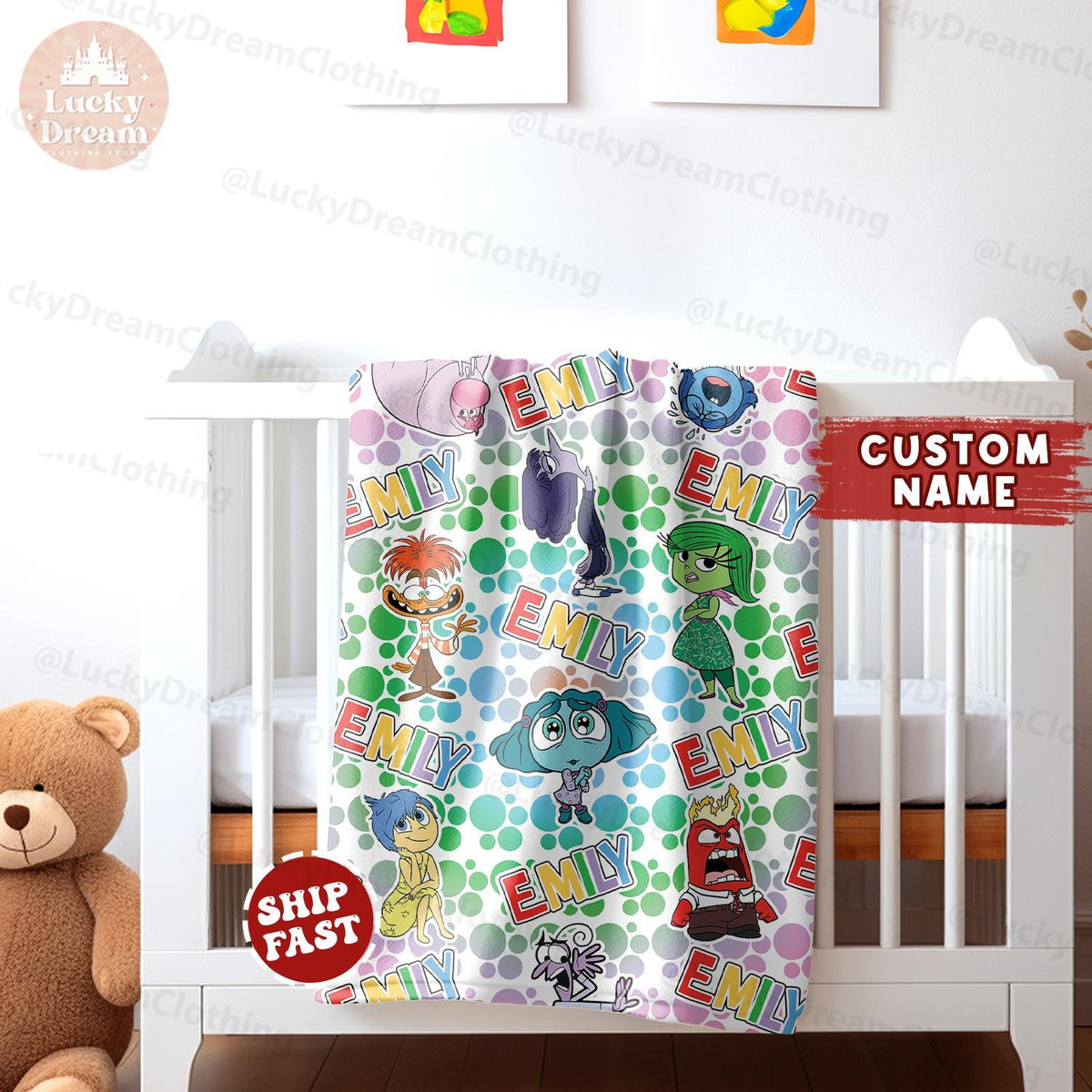 Custom Name Inside Out Blanket Blanket, Pixar Inside Out, Disneyland Inside Out Blanket, Birthday Gift For Boy and Girl, Home Decor