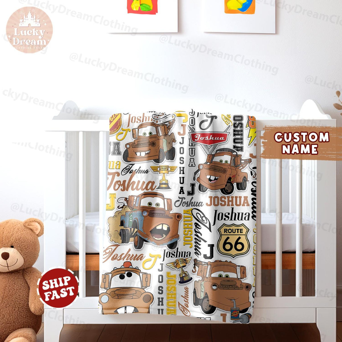Personalized Disney Cars Blanket, Custom Name Cars Blanket, Tow Mater Blanket, Cars Birthday Gifts Blanket for Boys