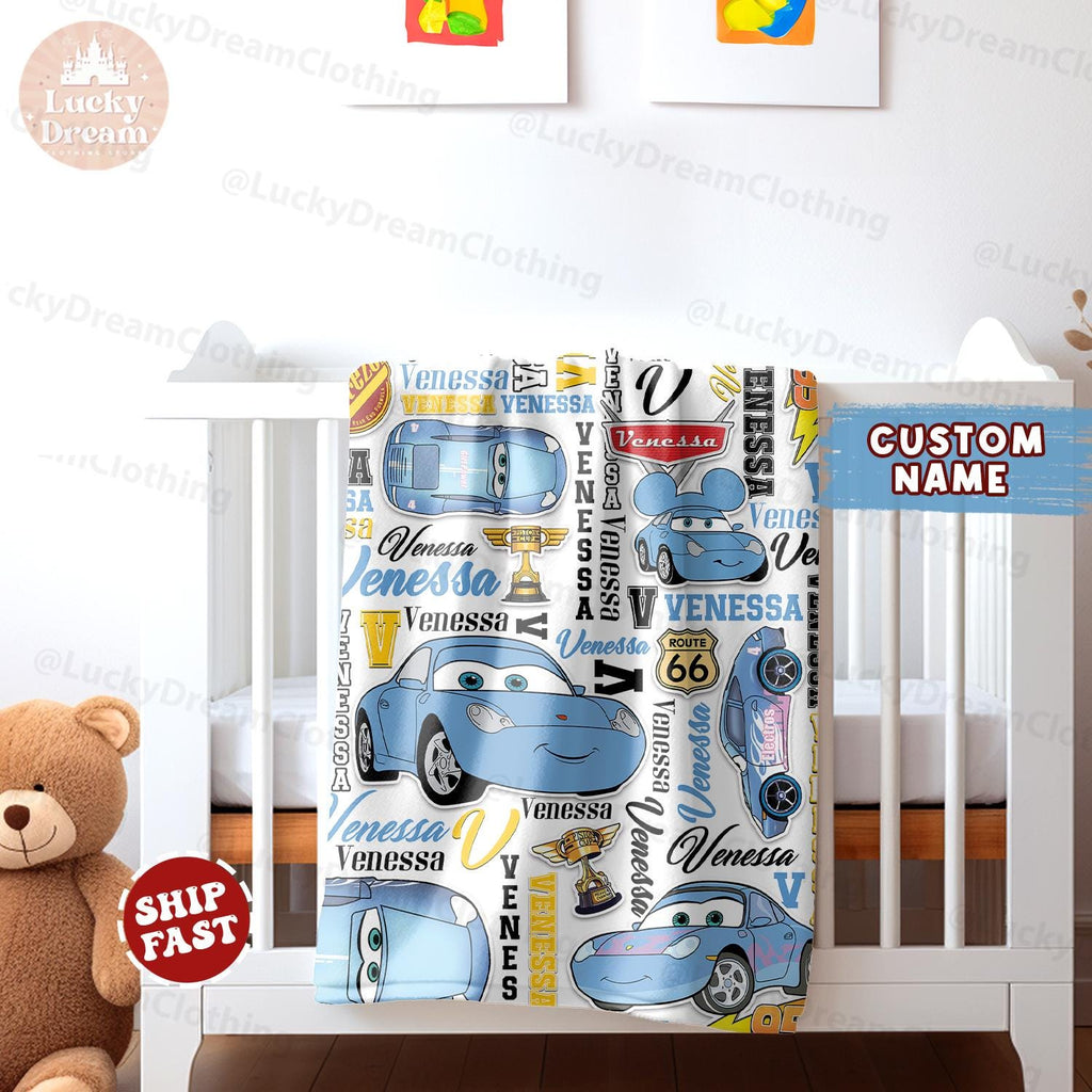Personalized Disney Cars Blanket, Custom Name Lightning McQueen Birthday Boy/Girl, Sally Carrera Blanket, Family Cars Birthday Boy