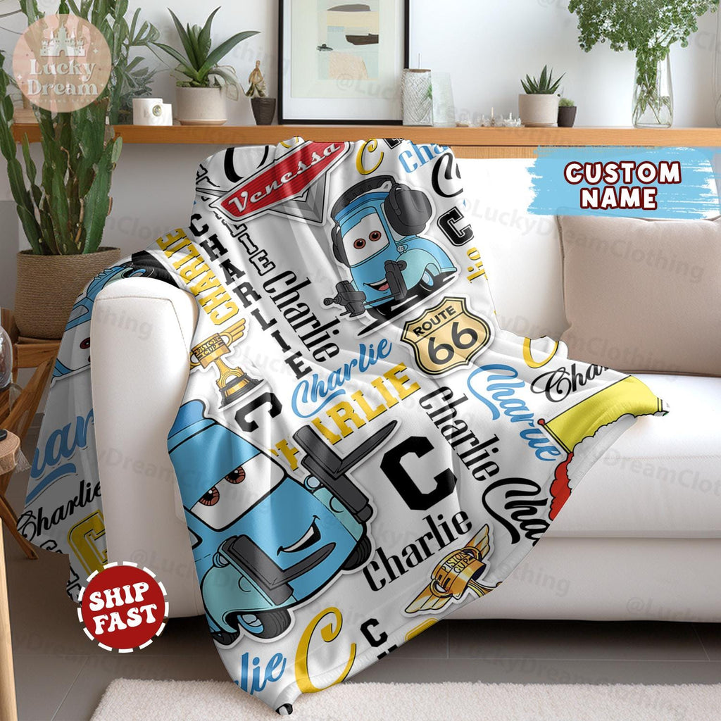 Personalized Disney Cars Blanket, Custom Name Lightning McQueen Birthday Boy/Girl, Disney Home Decor, Family Cars Birthday Boy