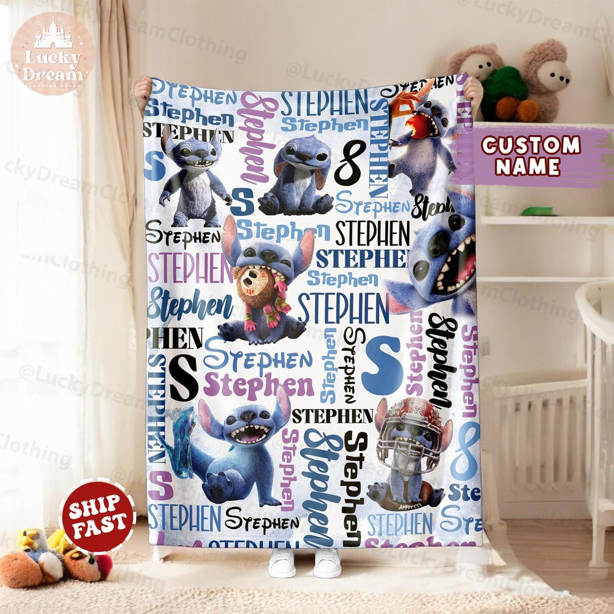 Personalized Kids Name Blanket, Stitch Live Action Blanket, Lilo Stitch Baby Blanket, Custom Name Stitch Baby Blanket, Birthday Gift