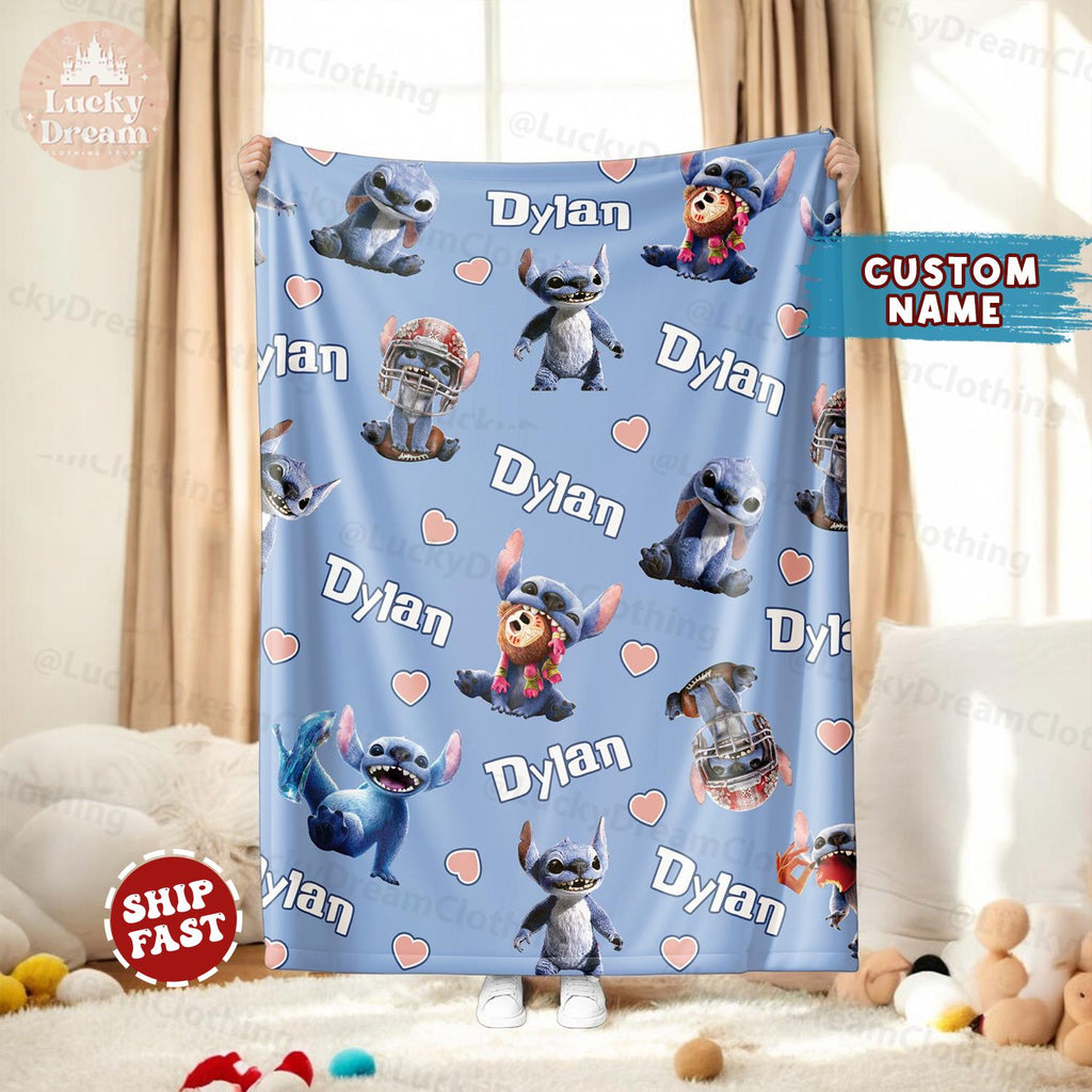 Custom Name Blanket, Stitch Live Action Blanket, Birthday Gift, Christmas Gift, Disney Trip Blanket, Lilo Stitch Gifts For Kids Blanket