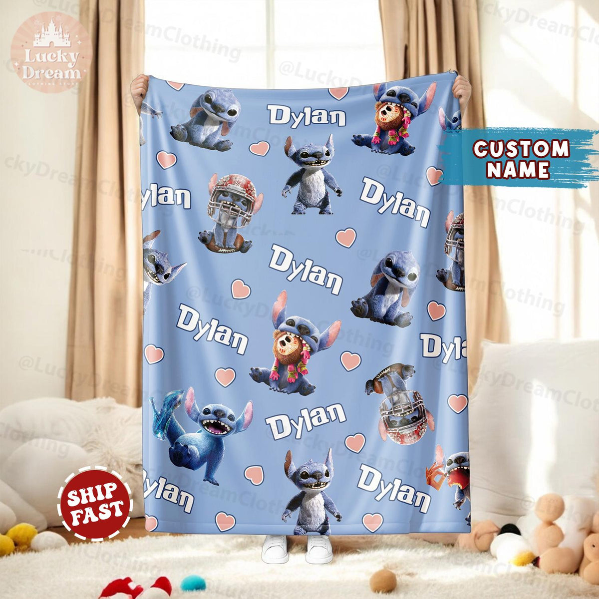 Custom Name Blanket, Stitch Live Action Blanket, Birthday Gift, Christmas Gift, Disney Trip Blanket, Lilo Stitch Gifts For Kids Blanket