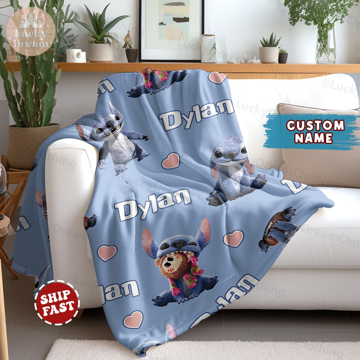 Custom Name Blanket, Stitch Live Action Blanket, Birthday Gift, Christmas Gift, Disney Trip Blanket, Lilo Stitch Gifts For Kids Blanket