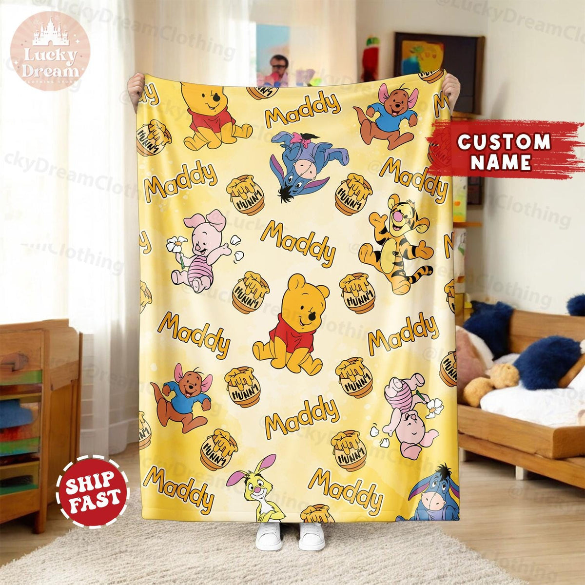Custom Winnie The Pooh Baby Blanket, Disney Pooh Bear And Friends Blanket, Gift For Boys And Girls, Name Blanket Home Decor, Name Blanket